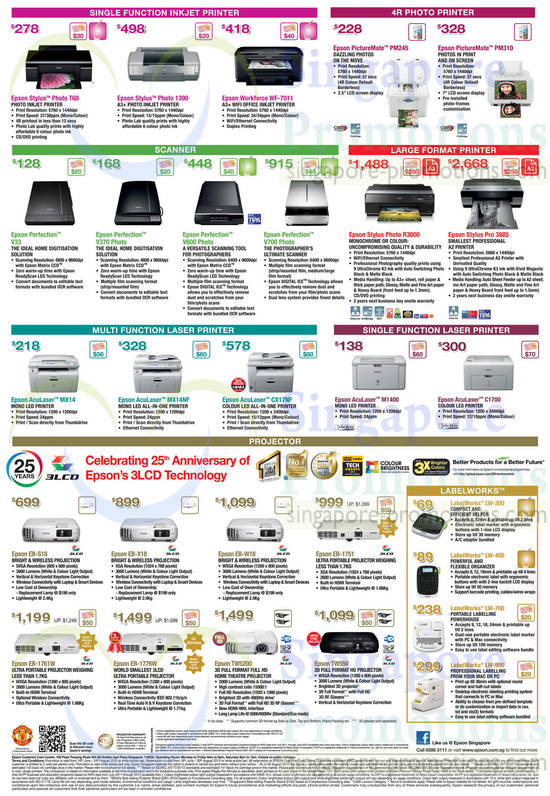 Printers, Projectors, Labellers, Single Function Inkjet, Laser, Multi Function Laser, 4R Photo, Large Format