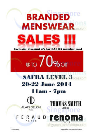 Featured image for (EXPIRED) Branded Menswear Up To 70% OFF SALE @ Safra Toa Payoh 20 – 22 Jun 2014