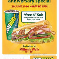 Featured image for (EXPIRED) Subway Buy 1 Get 1 FREE (BOGO) Sub Promotion @ Millenia Walk 20 Jun 2014