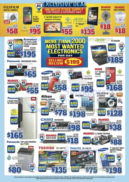 Unlimited Stock Supply Items (Fri-Sat), Deals Below 199 Dollars, Nikon, iPad Mini, Samsung, Panasonic, Acer, TV, Digital Camera