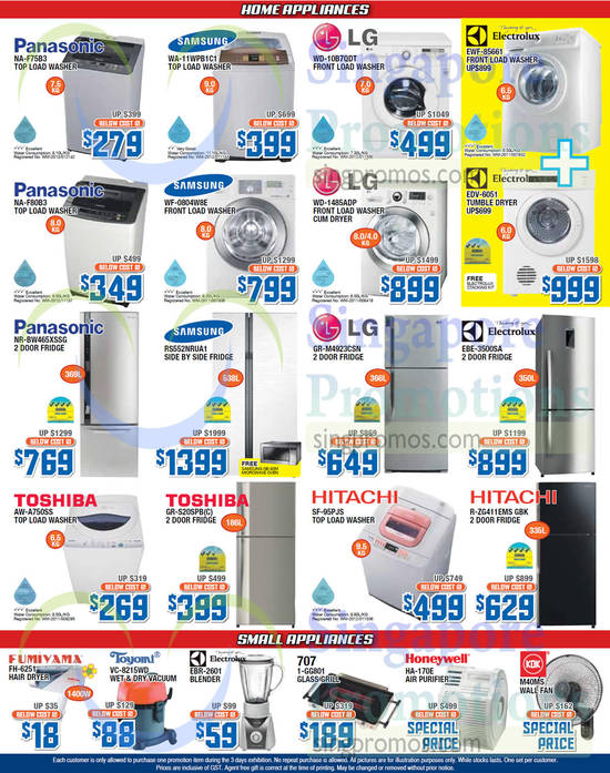 15 Aug Fridges, Washers, Small Appliances, Panasonic, Samsung, LG, Electrolux, Hitachi, Toyomi, Honeywell, KDK, Fumiyama