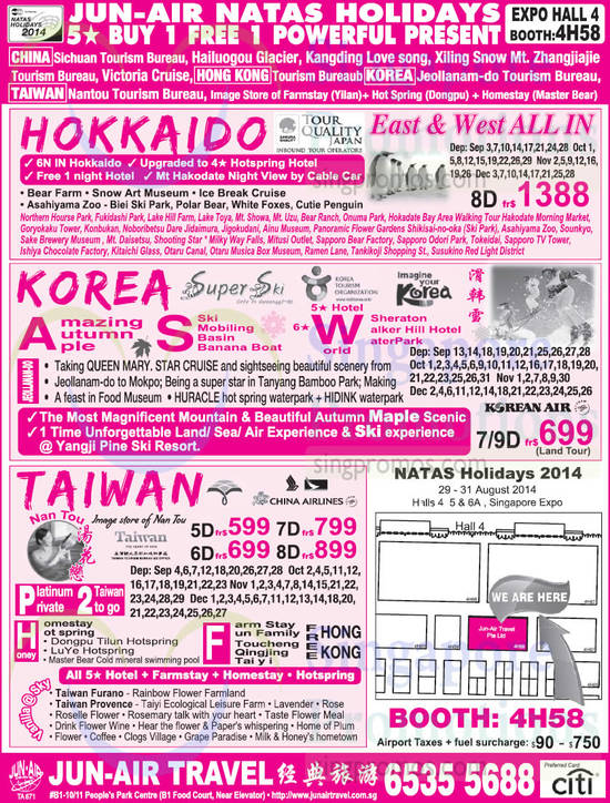 27 Aug Jun-Air Travel Hokkaido, Korea, Taiwan Offers