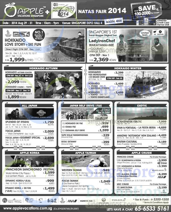 28 Aug Apple Vacations Singapore Hokkaido, Japan, Korea, Taiwan, Cruises