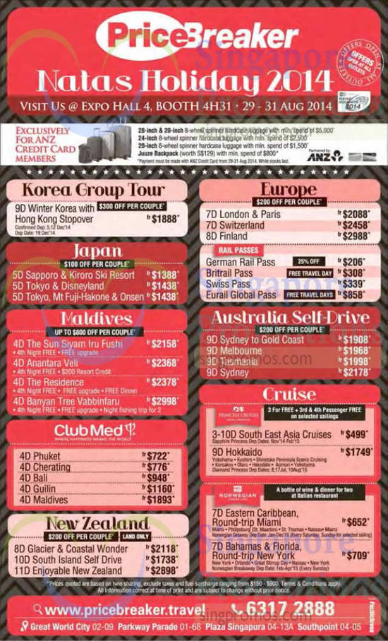 28 Aug Price Breaker Travel Cruise, Japan, Korea, Maldives, Newzealand, Europe, Australia