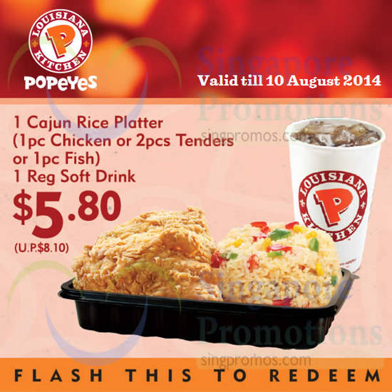 5.80 1 Cajun Rice Platter, 1 Reg Soft Drink