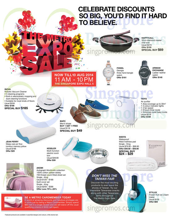 6 Aug Kitchenware, Wrist Watches, Shoes, Bedsheet Sets, Ice Cream Maker, Robotic Vacuum Cleaner, Inova, Happycall, Fossil, BHPC, Taiyo, Siesta