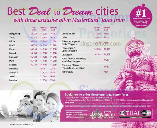 6 Aug More Destinations, Economy, First Class, Hong Kong, Milan, Paris, Bangkok