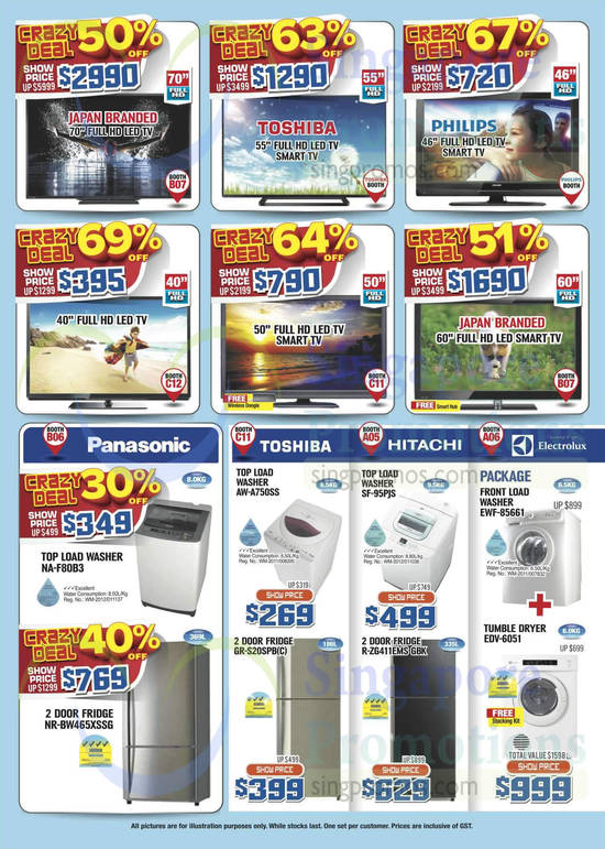 8 Aug TVs, Washers, Fridges, Toshiba, Philips, Panasonic, Hitachi, Electrolux