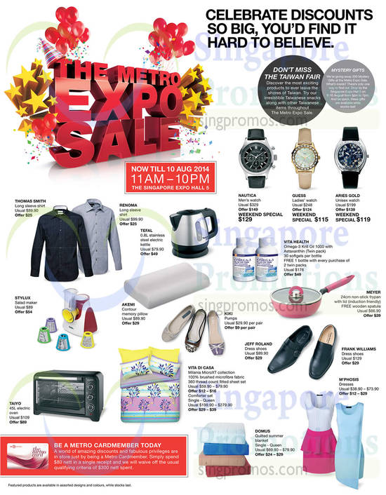 8 Aug Wrist Watches, Bedsheet Sets, Shirts, Oven, Dresses, Frypan, Omega 3, Electric Kettle, Memory Pillow, Nautica, Guess, Aries Golf, Thomas Smith, Taiyo