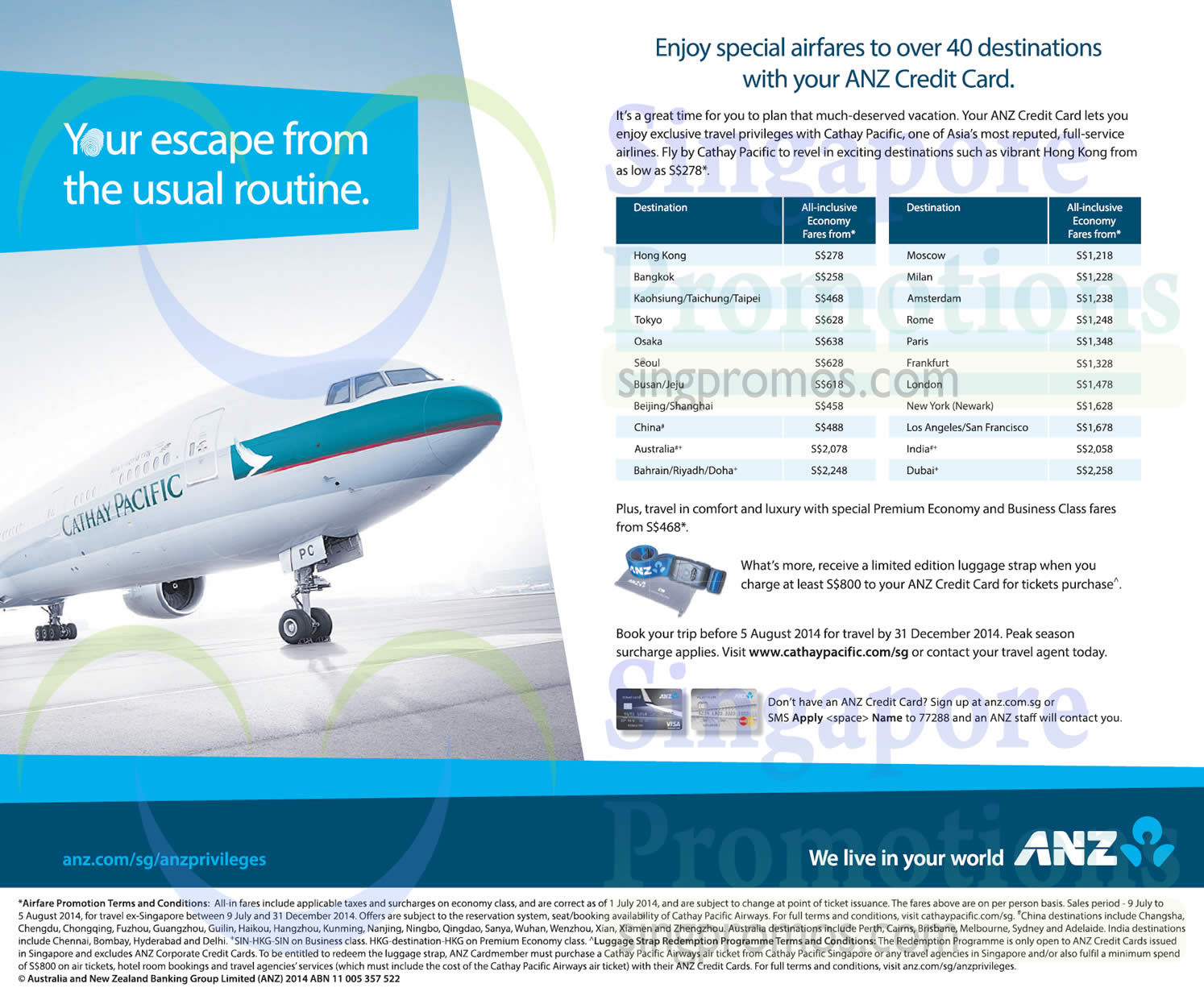 Featured image for Cathay Pacific Promotion Air Fares For ANZ Cardmembers 11 Jul - 12 Aug 2014