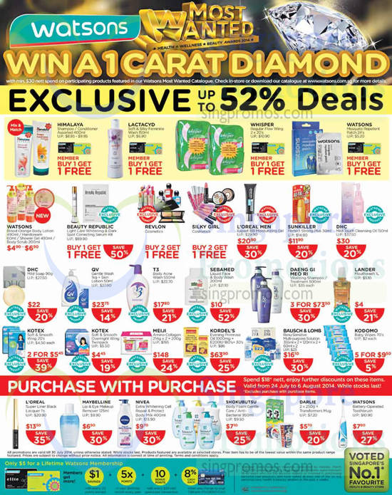 Exclusive Up To 52 Percent Deals, Purchase With Purchase, Buy 1 Get 1 Free, Revlon, DHC, Beauty Republic, Meiji, Kordels