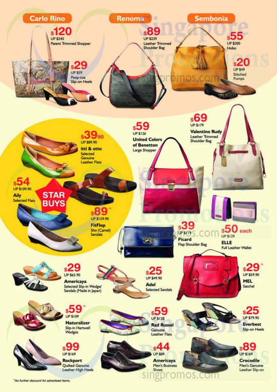 Handbags, Footwear, Carlo Rino, Renoma, Sembonia, Itti n Otto, Valentino Rudy, Elle, Picard, Crocodile, Rockport, Rad Russel