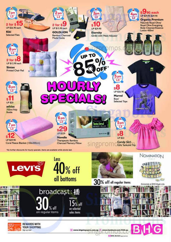 Hourly Specials, Levis Bottoms Less 40 Percent Off, Broadcast 30 Percent Off