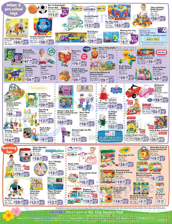 Infant n Pre Schoold Toys, Learning Fun, Crayola, Little Tikes, Leap Frog, Vtech, Bruin, Infantino