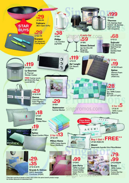 Kitchen Appliances, Bedding Sets, Pillows, Fujimaru, Thermos, Philips, Zojirushi, Domus, Stylemaster, Sintex, Jean Perry