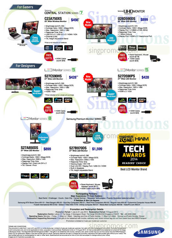 Monitors For Gamers, Designers C23A750XS, S27D590PS, S27A850DS, S27B970DS