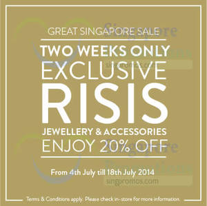 Featured image for (EXPIRED) Risis 20% OFF Jewellery & Accessories Promo 4 – 18 Jul 2014