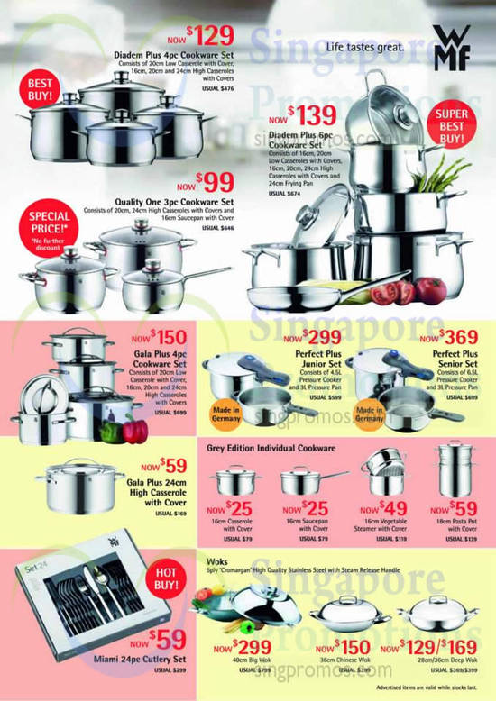 WMF Cookware Sets, Cutlery Sets, Diadem Plus, Quality One, Gala Plus, Perfect Plus, Miami