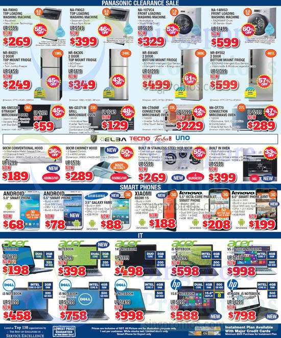 Washers, Fridges, Hobs, Hoods, Smartphones, Notebooks, Panasonic, Elba, Tecno, Lenovo, Acer, HP, Dell