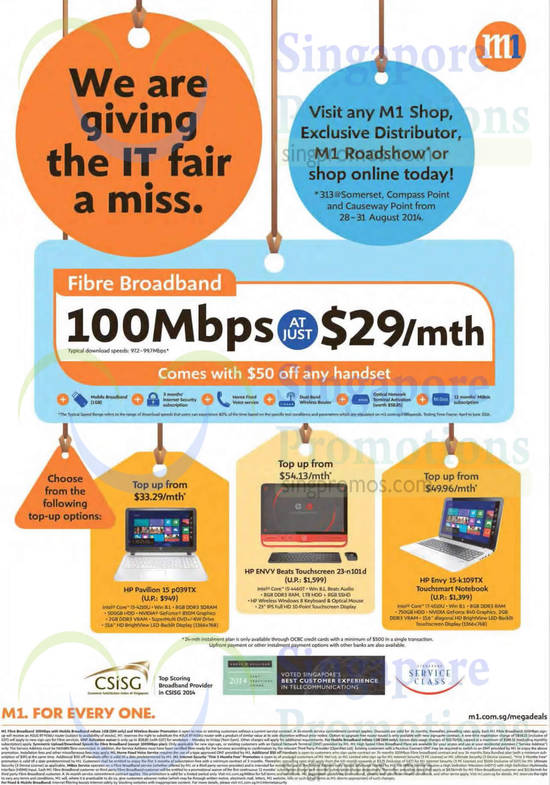 30 Aug 29.00 100 Mbps Fibre Broadband, Top-up For HP Notebooks