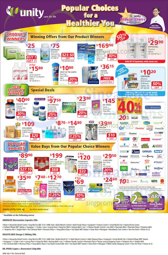 5 Sep Up To 40 Percent Off, Product Winners, Popular Choices, Greenlife, Efamol, Vita Green, Red Sun, US Clinicals, Vitahealth