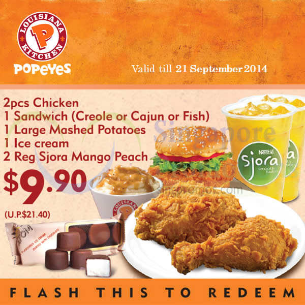 Featured image for Popeyes NEW Dine-In/Takeaway Discount Coupons 4 Aug - 21 Sep 2014