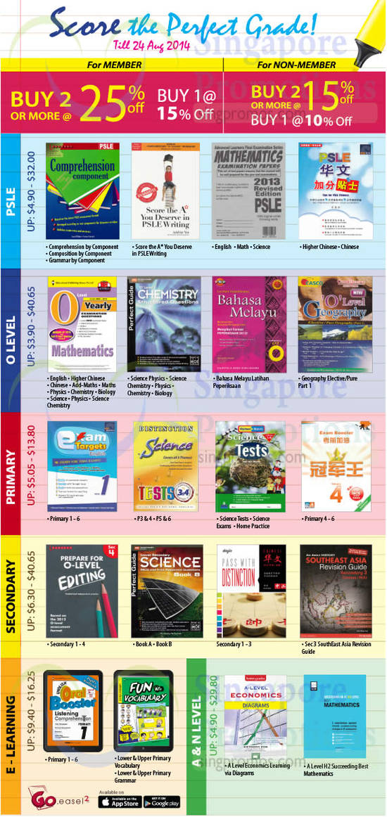 Buy 2 at 15 Percent Off, Assessment Books For PSLE, O Level, Promary, Secondary, E Learning, A, N Level