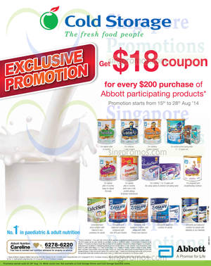 Featured image for (EXPIRED) Abbott Spend $200 & Get FREE $18 Coupon @ Cold Storage 15 – 28 Aug 2014