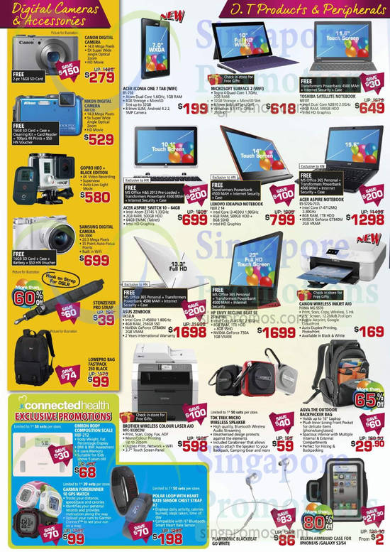 Digital Cameras, Tablets, Notebooks, Printers, Earphones, Scale, Watch, Activity Tracker, Nikon, Gopro, Samsung, Acer, Toshiba