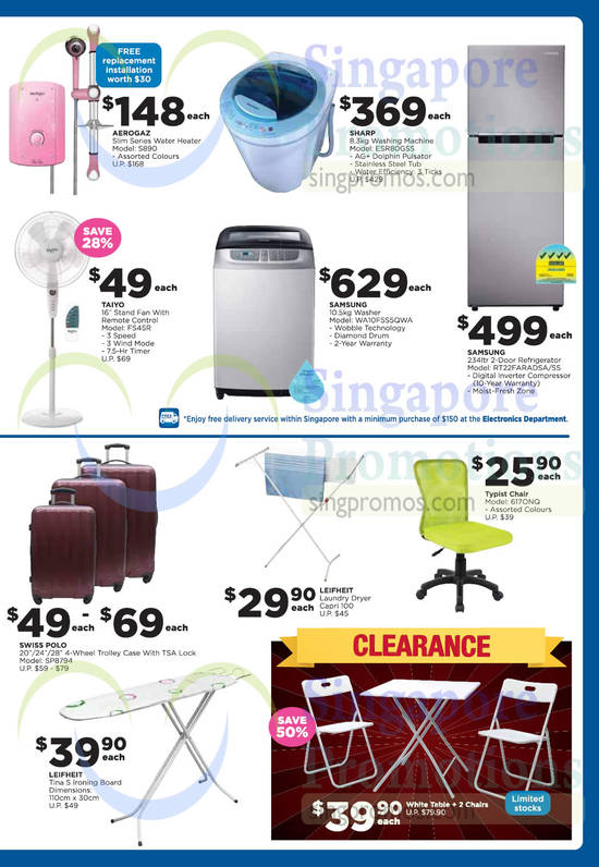 Electronics, Home Basics, Washer, Fridge, Fan, Water Heater, Aerogaz, Sharp, Samsung, Taiyo