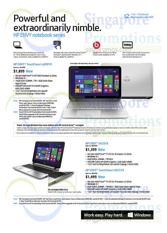 Notebook, Envy TouchSmart q008TX, k025TX, k026TX