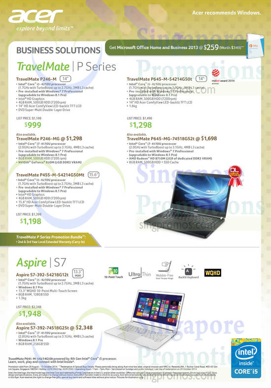 Notebooks TravelMate P Series, Aspire S7