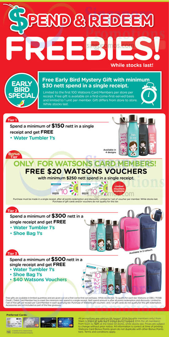 Spend n Redeem Freebies, Early Bird Specials