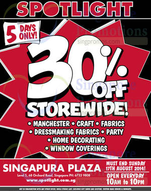 Featured image for (EXPIRED) Spotlight 30% OFF Storewide SALE @ Plaza Singapura 13 – 17 Aug 2014