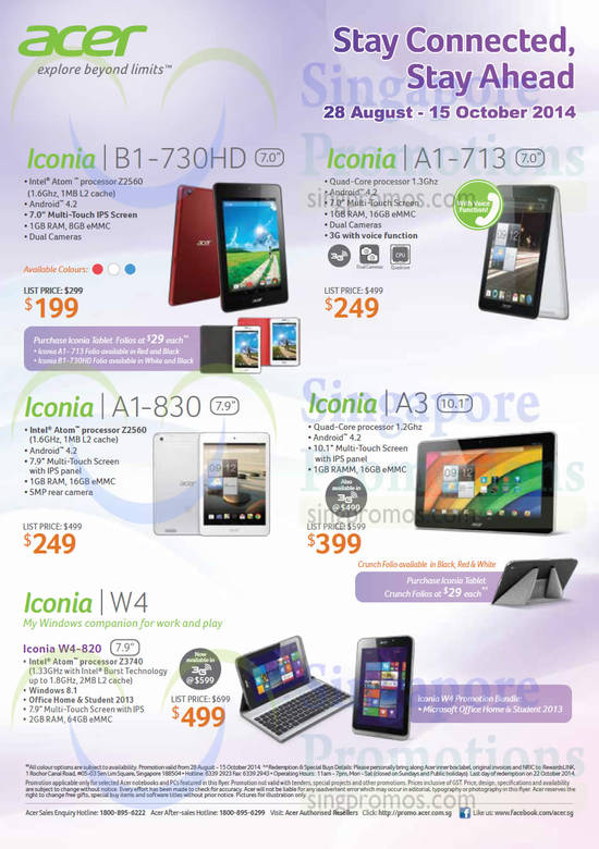 Tablets Iconia B1-730HD, A1-713, A1-830, A3, W4