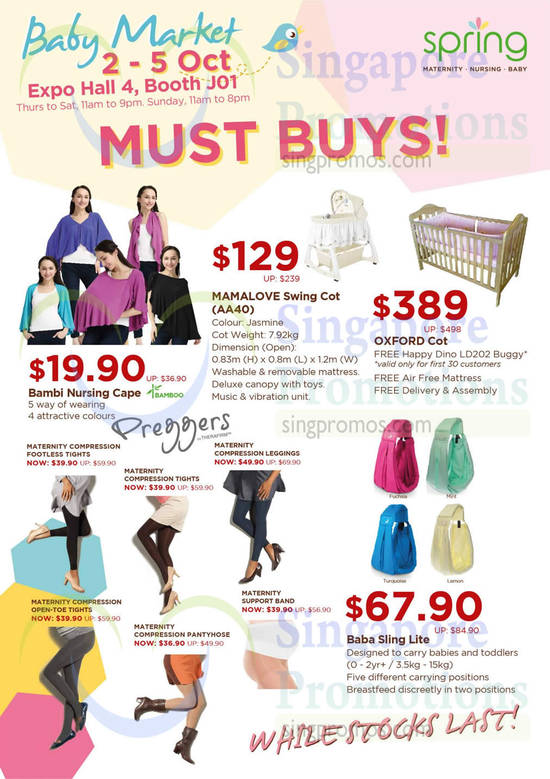 1 Oct Must buys Bambi Nursing Cape, Mamalove Swing Cot, Oxford Cot, Baba Sling Lite