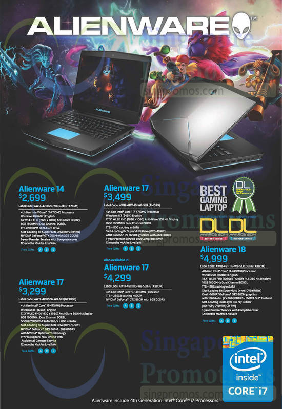 25 Sep Dell Alienware Notebooks AW14-471812G, AW17-471114G, AW17-471852G, AW17-491118G, AW18-491111G