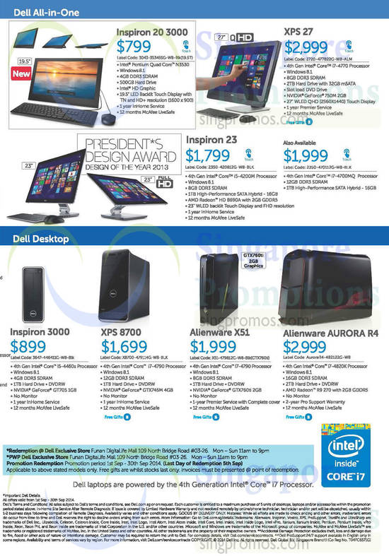 25 Sep Dell Inspiron, XPS, Alienware, Aurora Notebooks, Desktop PCs 2350-42D812G, 3647-446411G, X51-479812G, R4-482122G