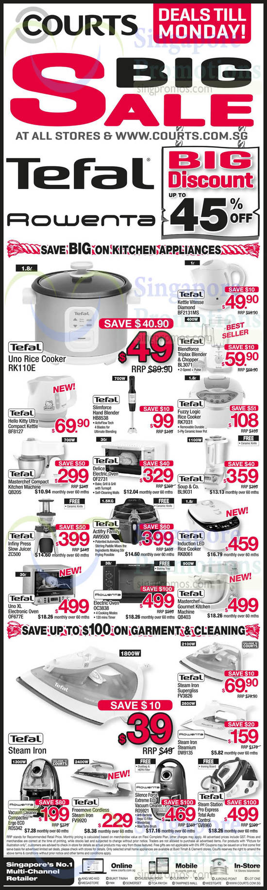 Blenders, Kettle, Rice Cookers, Kitchen Machines, Ovens, Vacuum Cleaners, Irons, Tefal, Rowenta