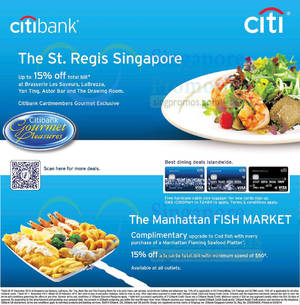 Featured image for St. Regis & Manhattan Fish Market Up To 15% Off For Citibank Cardmembers 21 Sep 2014