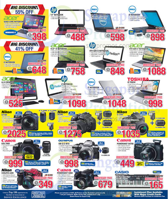 DSLRs, Digital Cameras, Notebooks, Nikon, Canon, Olympus, HP, Acer, Toshiba