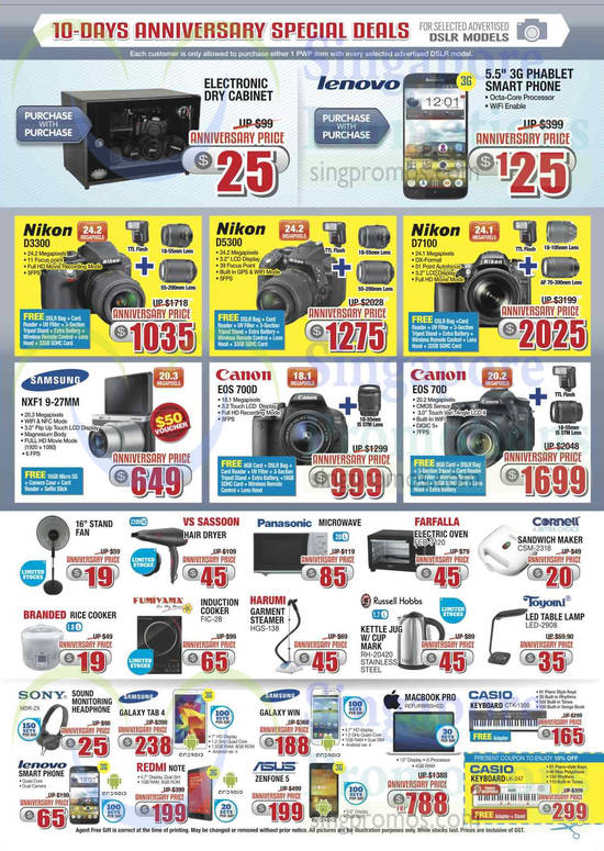 Smartphones, Cameras, Tablets, Kitchen Appliances, Panasonic, Farfalla, Nikon, Canon, Samsung