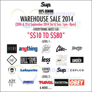 Featured image for (EXPIRED) Sup Clothing Warehouse Sale 20 – 21 Sep 2014