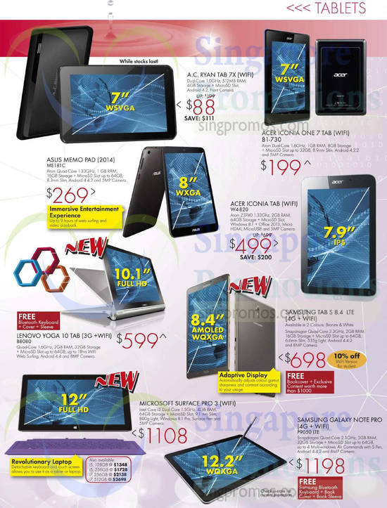 Tablets Acer, Samsung, Asus, Lenovo