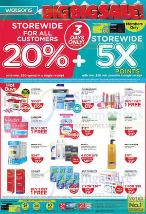 Featured image for (EXPIRED) Watsons 20% OFF 3-Days Big Big Sale 29 Sep – 1 Oct 2014