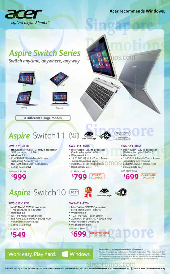 19 Nov Acer Notebooks, Switch 11, Switch 10