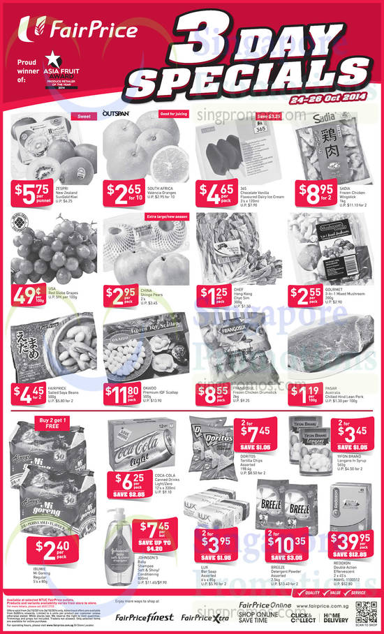 24 Oct 3 Days Specials Fruits, Vegetables, Seafood, Household (Till 26 Oct)