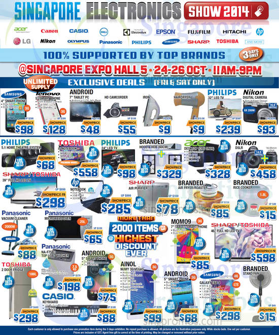 24 Oct Hair Dryer, Tablets, Notebooks, TVs, Washer, Fridge, Philips, Nikon, Acer, Toshiba, Sharp, Philips, Panasonic