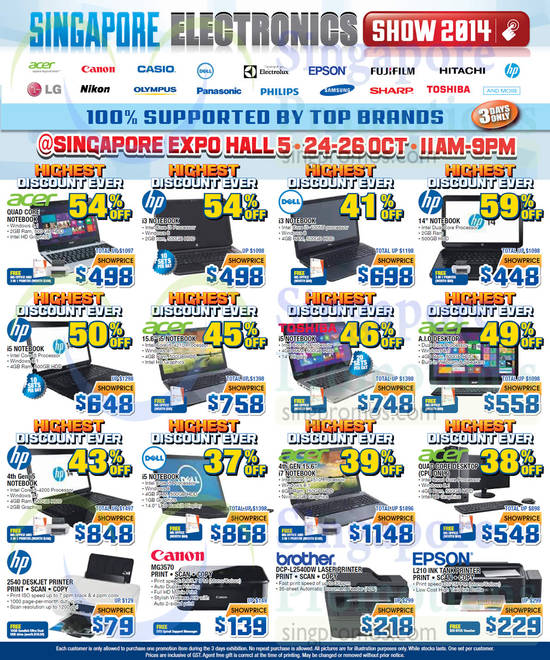 24 Oct Notebooks, Desktop PCs, Printers, HP, Canon, Brother, Epson, Dell, Acer