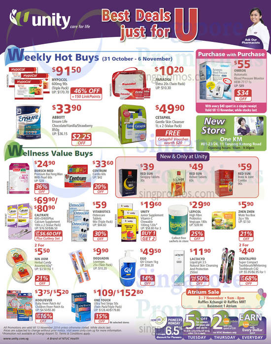 31 Oct Weekly Hot Buys, Wellness Value Buys, Purchase With Purchase, Atrium Sale, Hypocol, Caltrate, Vitabiotics, One Touch, Ego